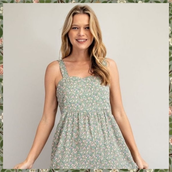 EASEL Smocked Sleeveless Lightweight Ultra Wide Leg Ruffled Hem Jumpsuit Romper - Picture 3 of 14